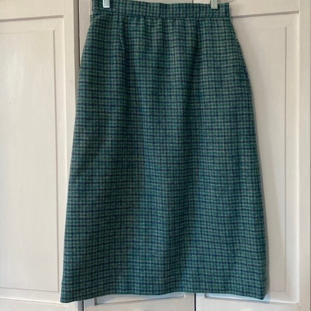 Vintage Green and Teal Houndstooth Midi Skirt